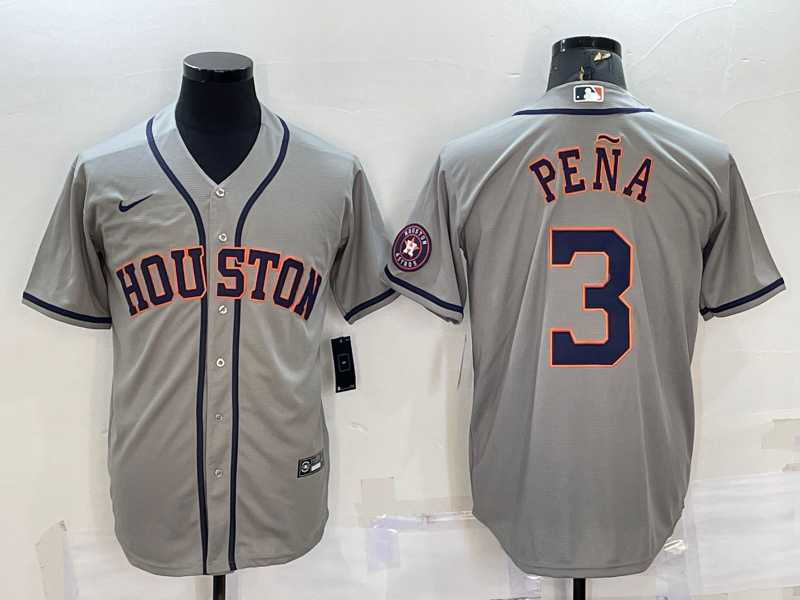 Men%27s Houston Astros #3 Jeremy Pena Grey With Patch Stitched MLB Cool Base Nike Jersey->houston astros->MLB Jersey